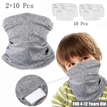 

2 PCS Children Scarf +10PCS Filters Multifunctional Neckband Headband Headscarf Breathable for Kids