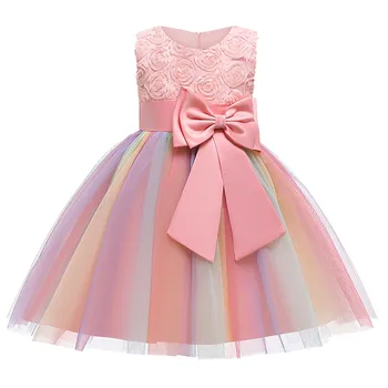 

Children Princess Dresses For Girls Kids Floral Sleeveless Rainbow Tulle Prom Gown Child Bow Birthday Party Evening Dress #BL2