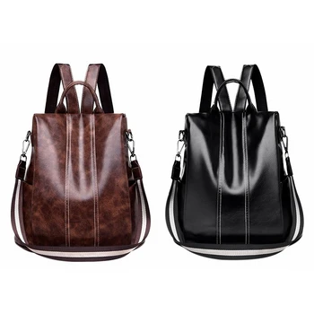 

AUAU-2 Pcs Womens Backpack Purse PU Leather Anti-Theft Backpack Casual Satchel School Shoulder Bag, Yellow Brown & Black