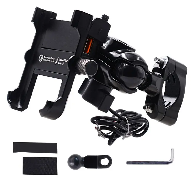 Online Waterproof Metal Motorcycle Smart Phone Mount with QC 3.0 USB Quick Charger Motorbike Mirror Handlebar Stand Holder for Samsung