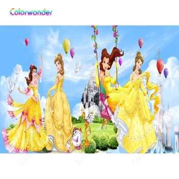 

Beauty and the Beast Seies Photography Belle Playing in the Garden Ancient Brick Castle Blue Sky Backgrounds for Princess Party
