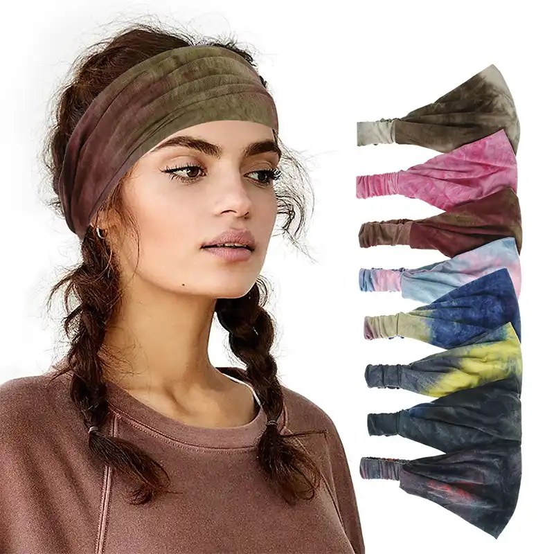 Girls Wide Sport Hair Band Tie-dye Womens Yoga Elastic Turban Headband Accessory
