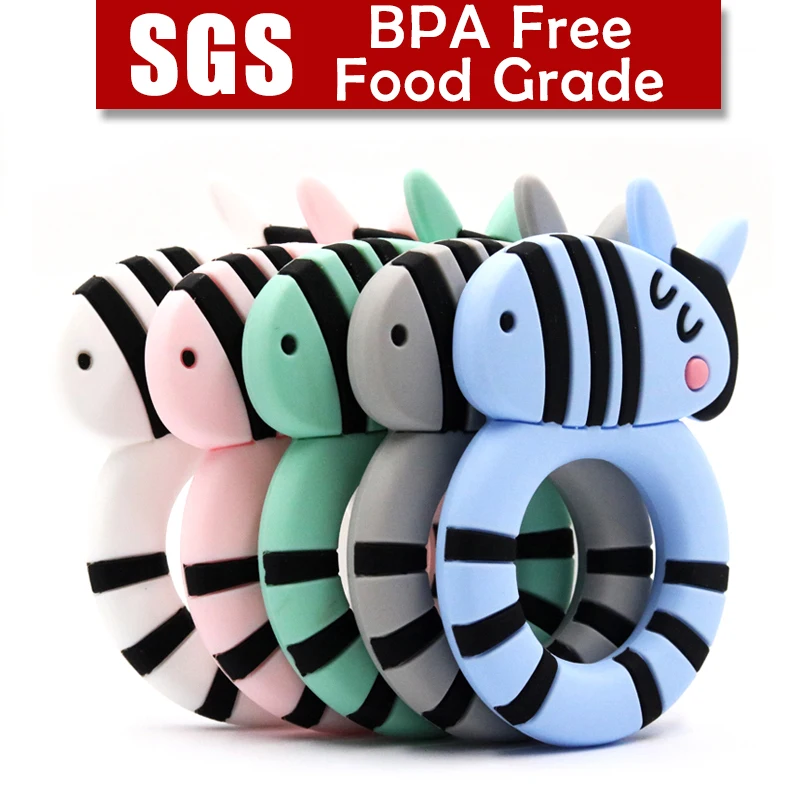 Safe Baby Teether Rodents BPA Free Animal Zebra Infant DIY Ring Necklace Toddle Silicone Chew Charms Kids Teething Toys | Мать и ребенок