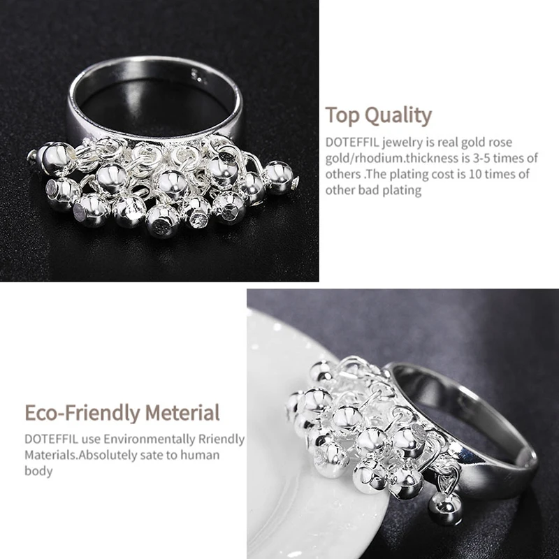 925 Sterling Silver Smooth Grape Beads Ring For Women Fashion Wedding Engagement Party Gift Charm Jewelry
