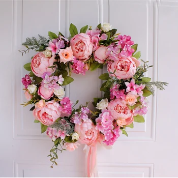 

Artificial Flower Wreath Peony Wreath 40cm Door Spring Round Wreath For The Front Door Party Holiday Wedding Home Decor Gift
