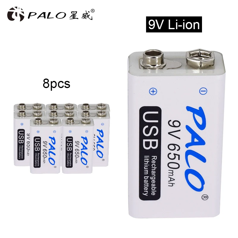 PALO 9V 650mAh литиевая li-po литий-ионная аккумуляторная батарея с микро usb кабелем для микрофона игрушка пульт дистанционного управления KTV - Цвет: 8pcs