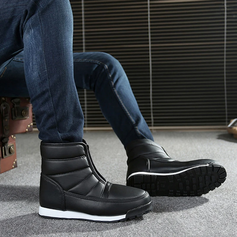 Fashion Men Boots Waterproof Snow Boots Slip On Plush Warm Winter Male Shoes Adult Work Winter Shoes Men Footwear