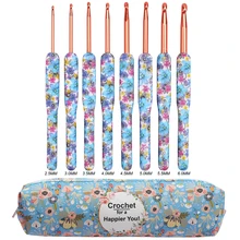 

Blue Color Crochet Hooks Kit Aluminum Crochet Needles With Bag Ergonomic Knitting Croche Set White Bags with Flower 2.5-6.0MM