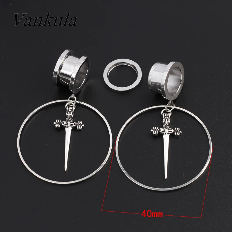 Vankula 2PCS Dangle Plugs Ear Tunnels New Cool Hoop Rings Ear plugs