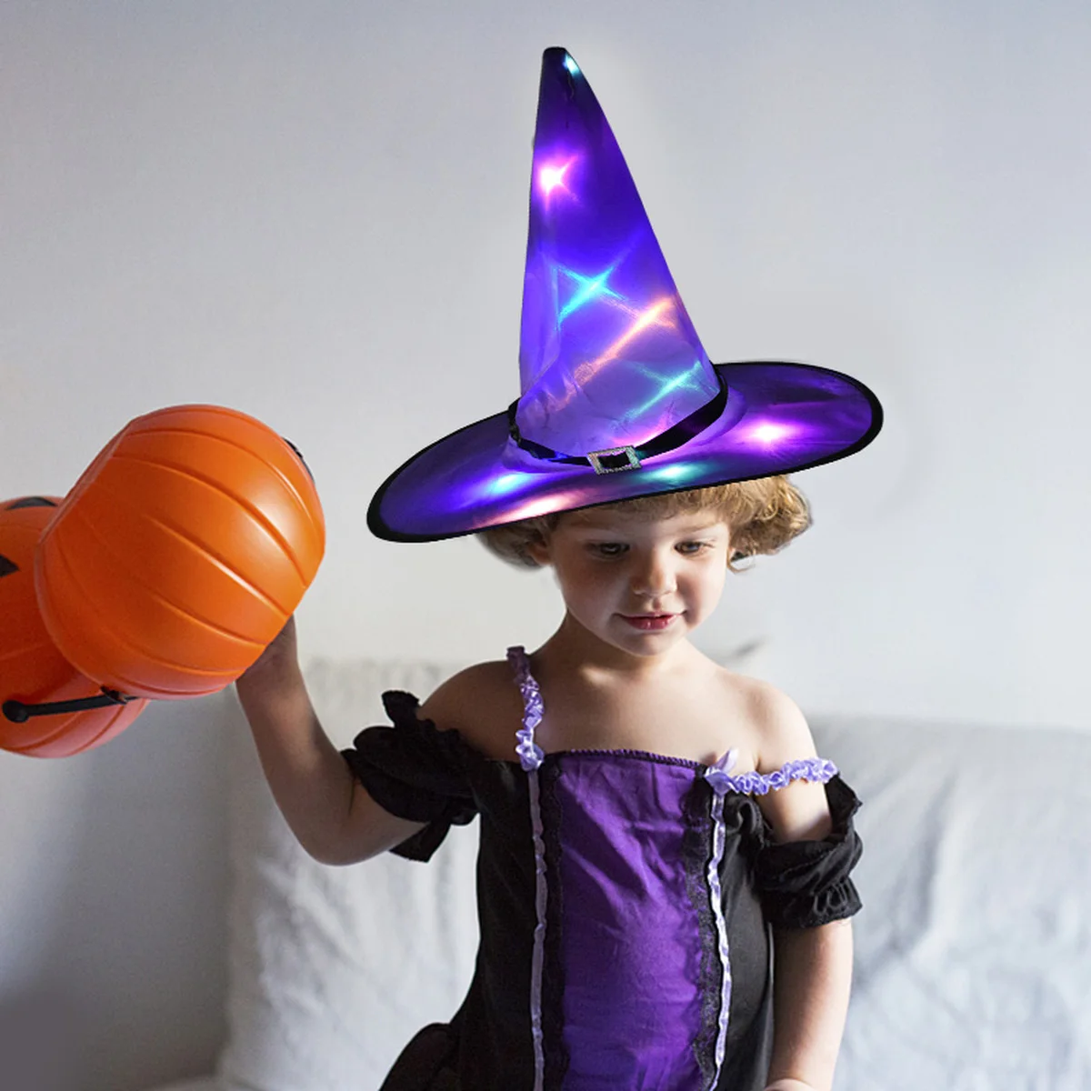 LED Witch Hats Lights Cap Costume Props Ornament Halloween Home Glow Party Decor 