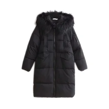 

Korean Fashion Womens Out Coat Black White Hooded Winter Parkas Jackets Down-cotton Overcoat Garments Loose Clothing