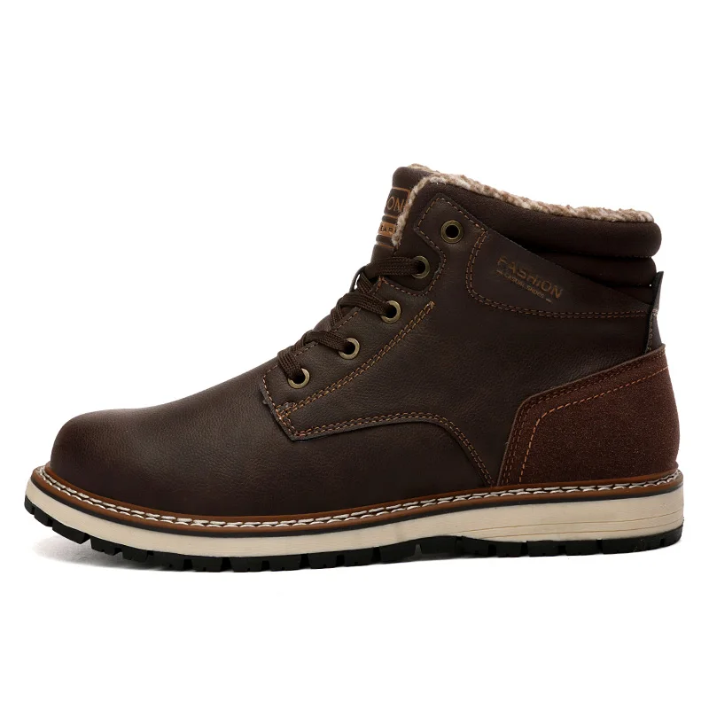 MARSON/мужские зимние теплые ботинки для взрослых; модные повседневные мужские винтажные ботильоны; дышащая обувь для ходьбы; обувь на плоской подошве; уличная плюшевая обувь - Цвет: brown