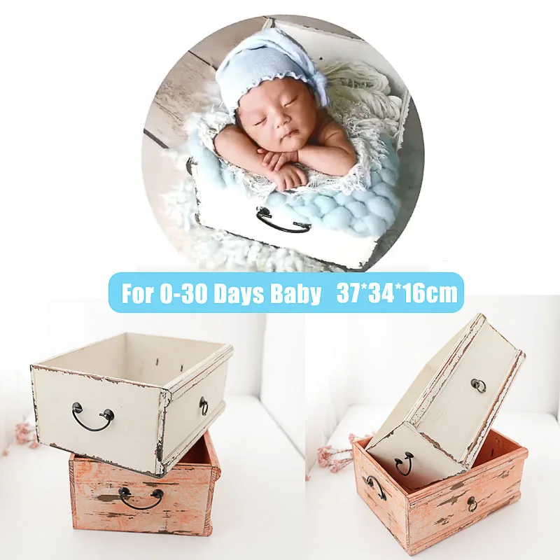 

Newborn Baby Photography Props Wooden Pull Ring Drawer Pink White Backdrop Children's Photography Assistant Box New Wood Props