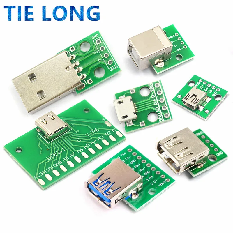 

5pcs Micro Mini USB USB A Male USB 2.0 3.0 A Female USB B Connector Interface to 2.54mm DIP PCB Converter Adapter Breakout Board