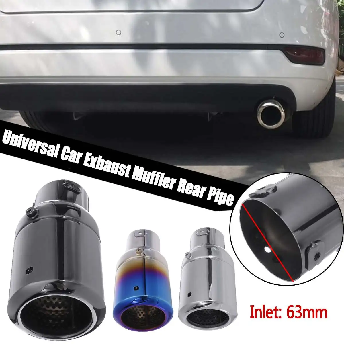1pcs Car Exhaust Pipe Tip Tail Muffler Stainless Steel 2.5inch 63mm