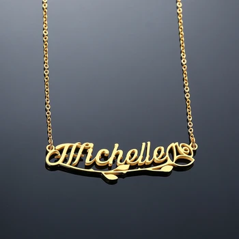 

Vnox Custom Name on Olive Branch Pendant Gold Color Stainless Steel Elegant Lady Party Jewelry Personalized Anniversary Gift