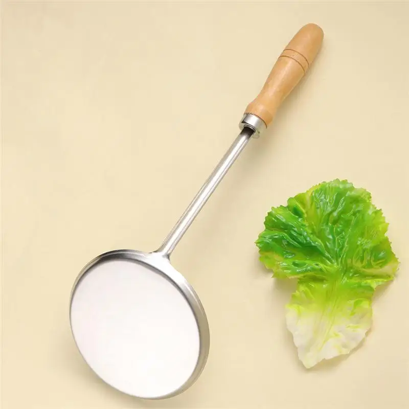 Нержавеющая сталь круглый Scallion Кондитерская фритюрница ложка для жарки Масла Кухонные принадлежности с длинной ручкой и деревянной верхней частью
