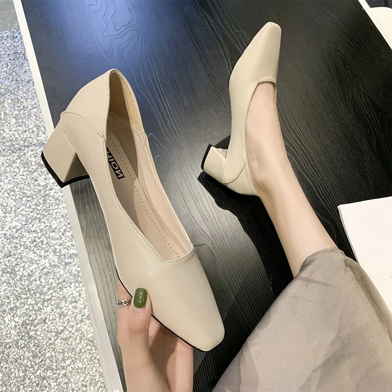 

High Heel Shoes Women's 2019 the Girls' Middle School French Chunky Retro Shoes New Style with Versatile Online Celebrity Docume
