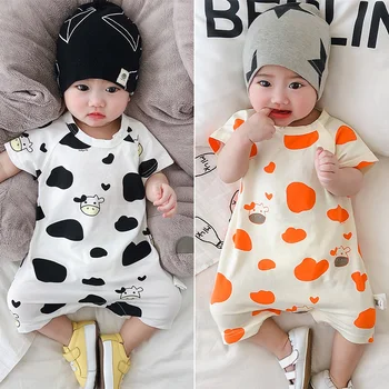 

SUMMER KIDS Cartoon Cow Conjoined Garment Jumpsuits Rompers 0-2 Yrs Old Baby Clothes