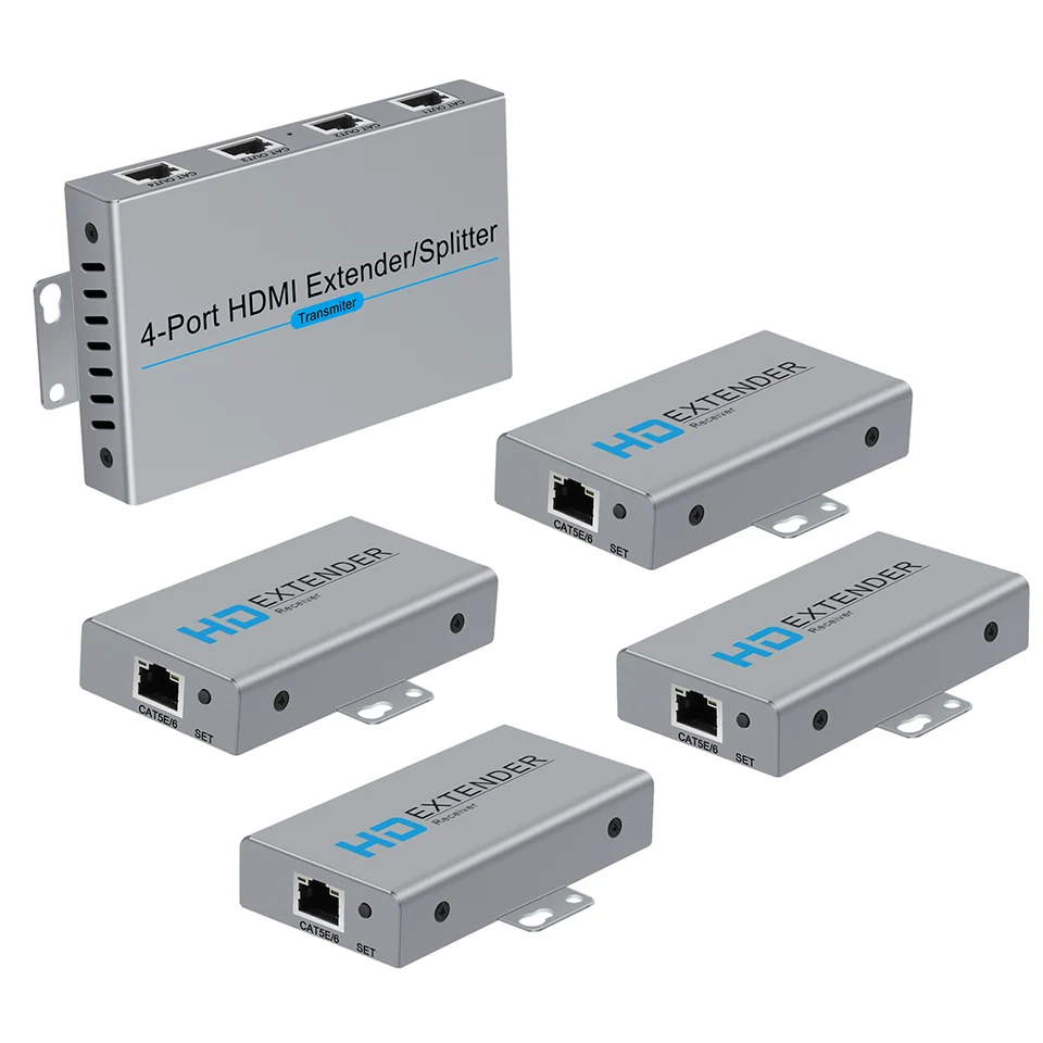 

1x4 HDMI Extender Splitter 1080p Over Cat5e/Cat6 Ethernet Cable with HDMI Loopout - Up to 50m/165ft -(1 in 4 Out / 4-Port)