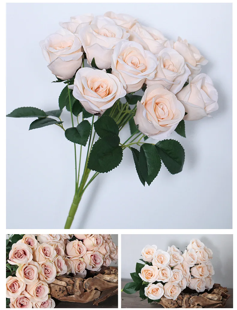 JAROWN 12 Heads Silk Roses Bride Holding Flowers Royal Blue Fake Rose Flowers Home Wedding Arch Table Decor Artificial Flower (60)