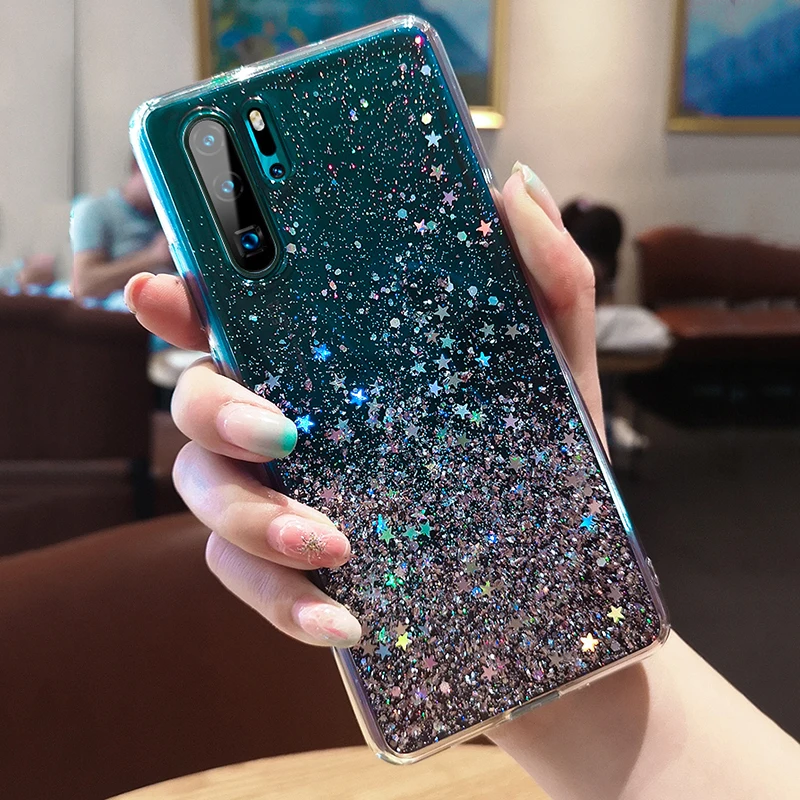 Bling Glitter Case for Huawei P20 Lite P30 pro Mate 20 Silicon Crystal Sequins Soft Cover Honor 8X Nova 5 Transparent Phone Case (16)