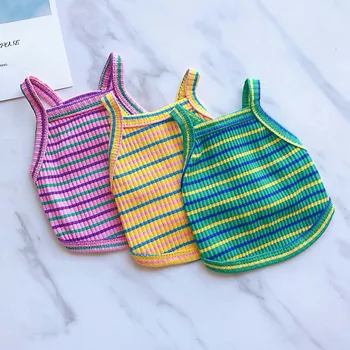 

Striped Dog Shirt Rainbow Color Pet Clothes For Small Medium Dogs Shirt Chihuahua Puppy Pet Clothing For Dogs Vest Ropa Perro
