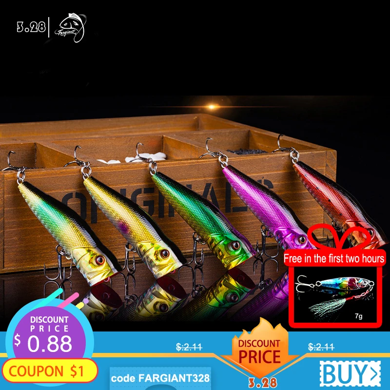 

Fargiant Pencil Popper Bass Lures Bass Fishing Lure Hard Bait Plastic Easy Shiner Jig Freshwater Seawater Fishing Tackle