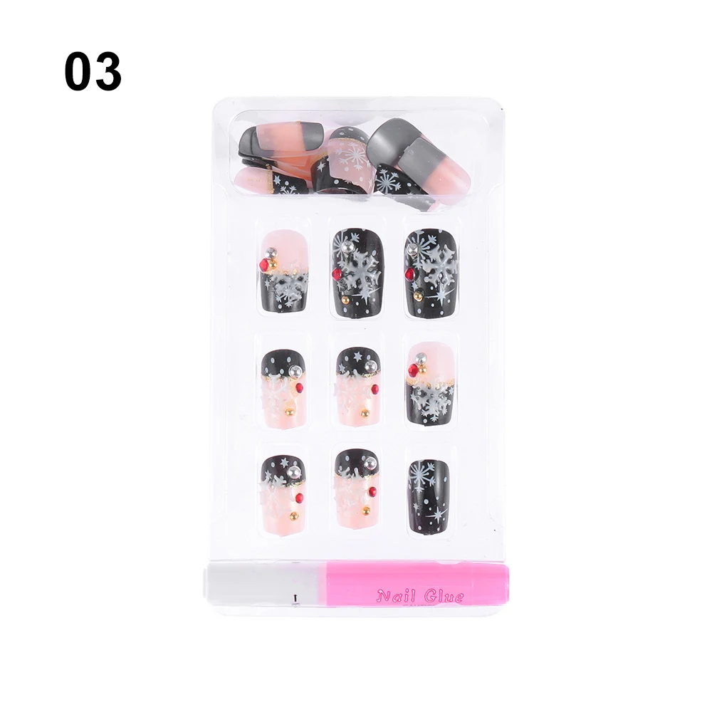 Накладные ногти с плоским верхом, 24 шт., искусственные ногти для женщин, рождественские накладные ногти, дизайн, ежедневное украшение для маникюра, накладные ногти - Цвет: style2-3