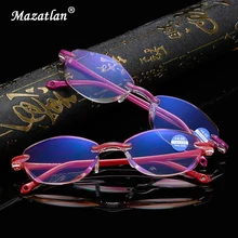 Брендовые ультралегкие неокаймленные очки для чтения женские прозрачные линзы анти-синие Компьютерные стеклянные пресбиопические женские стекла es Reader glass es