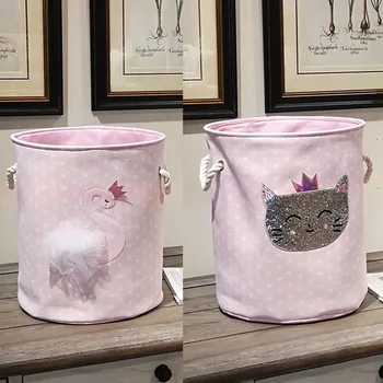 

35*40 Sundries Storage Barrels High Capacity Pink Swan Cat Dinosaur Foldable Toy Storage Box Home Organizer Dirty Laundry Basket