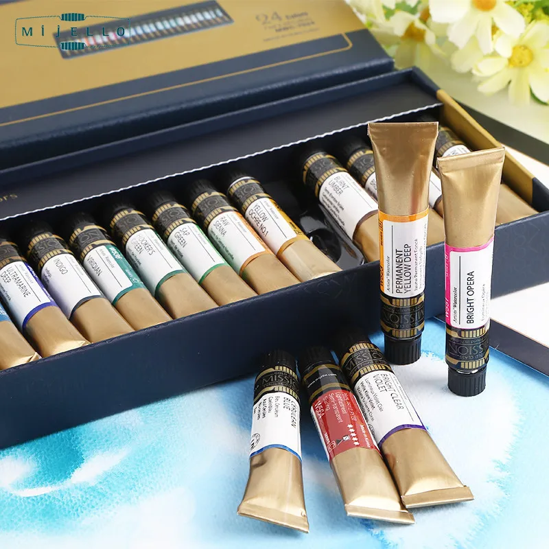 Mijello Misson Series Gold Class Paint Watercolor Pigmet Art Supplies 36/34/24/12 Color High Concentration Artist Level
