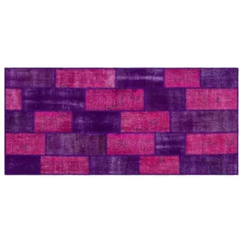 

Handmade Fuchsia Vintage Overdyed Patchwork Area Rug 111x243 Cm-3'8''X7'12''