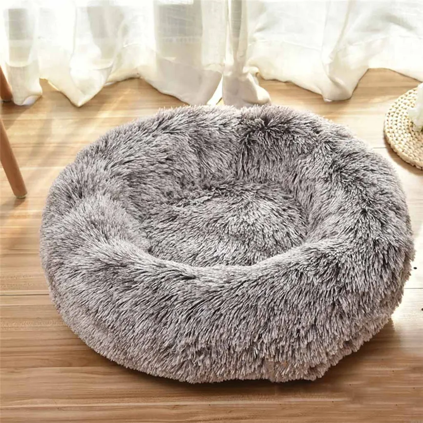 Плюшевая супер мягкая собачья кровать питомник круглый Спальный Мешок Лежак домик для кошек Зимний теплый диван корзина для маленьких средних и больших собак