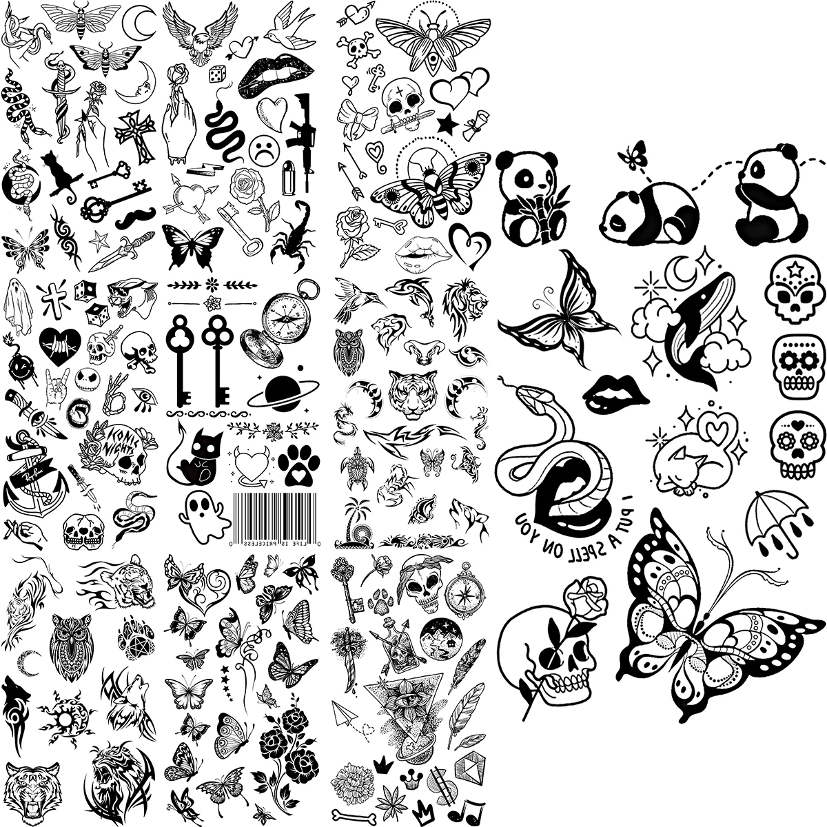 

Cartoon Panda Butterfly Temporary Tattoos For Children Realistic Key Lips Wings Halloween Fake Tattoo Sticker Arm Body Tatoos 3D