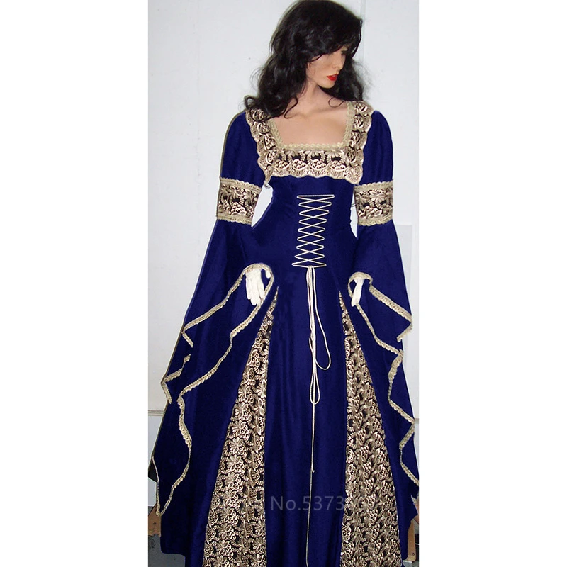 Color3 Victoria Women Halloween Dress Palace Cosplay Long Robe Medieval Costume Full Sleeve Collar Witch Costume Vintage Carnival Party - Цвет: Color3