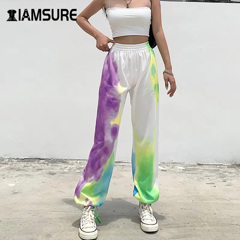 

IAMSURE Tie Dye Print Women Joggers Sweatpants Elastic High Waist Casual Loose Female Sports Trousers Streetwear Harem Pants
