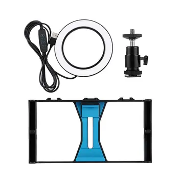 

2 In 1 Vlogging Live Broadcast Smartphone Video Rig + 4.6 Inch Ring Led Selfie Light Kits With Cold Shoe Tripod Head
