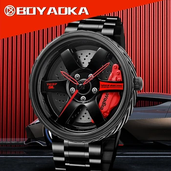 

BOYADKA Men Sport Car Wheel Watch Fashion Waterproof Men's Quartz Watch Mesh With Rim Hub Watch Run Quartz Men Quartz Watch
