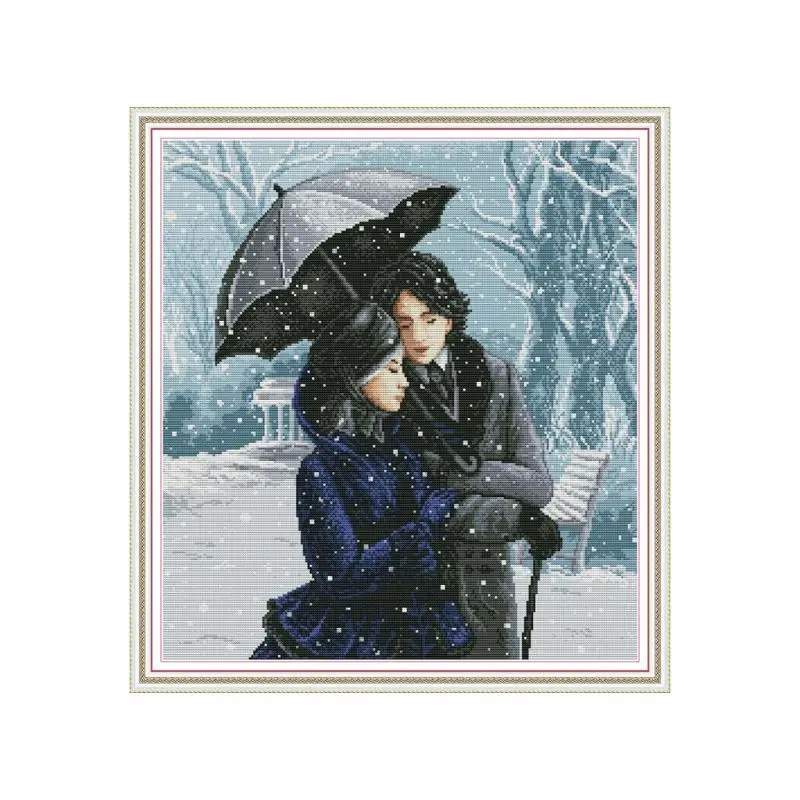 

Lovers in the Snow DIY Handmade Needlework Counted 14CT Printed Cross Stitch Embroidery Kit Set Home Decoration
