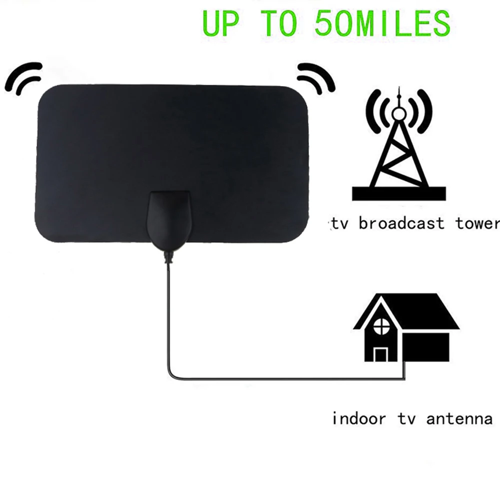 50 Miles внутренний, HDTV антенна D tv цифровая ТВ антенна HD кабель антенна ТВ DVB-T/T2 UHF VHF антенны воздушные HD плоский дизайн