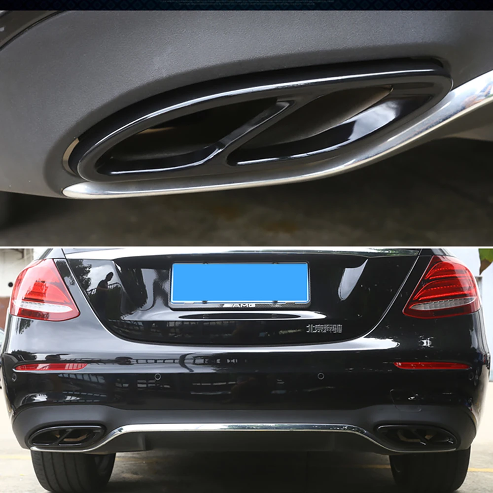 2 Tubi Di Scarico In Acciaio Inox Per Mercedes Classe A/B/C/E/GLC | Nero Lucido - Modelli W205 W213 Ecc. - Foto 7