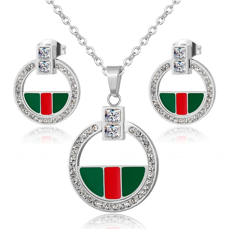 Luxury Full Crytals Pendant Necklace Earrings Sets Stainless Steel Collar Clavicle Necklaces for Women Collier Fashion Jewelry - Image 2