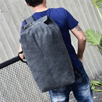 

Men Casual Backpack Travel Large Capacity Male Solid Color Canvas Shoulder Bag Teenages Bucket 2020 New Men Backpack Luggage Bag