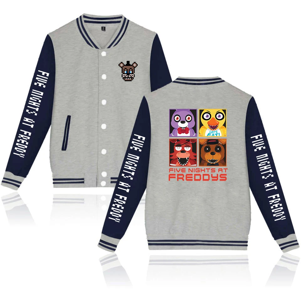 Куртки Five Nights at Freddy, Осенняя Куртка Harajuku с 3D принтом из мультфильма, пальто, бейсбольная куртка с длинным рукавом для колледжа