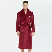 Коралловый флис, мужское кимоно, Фланелевая пижама, ночная рубашка, короткая Домашняя одежда, бордовое ночное белье, домашняя одежда, зимний теплый Халат