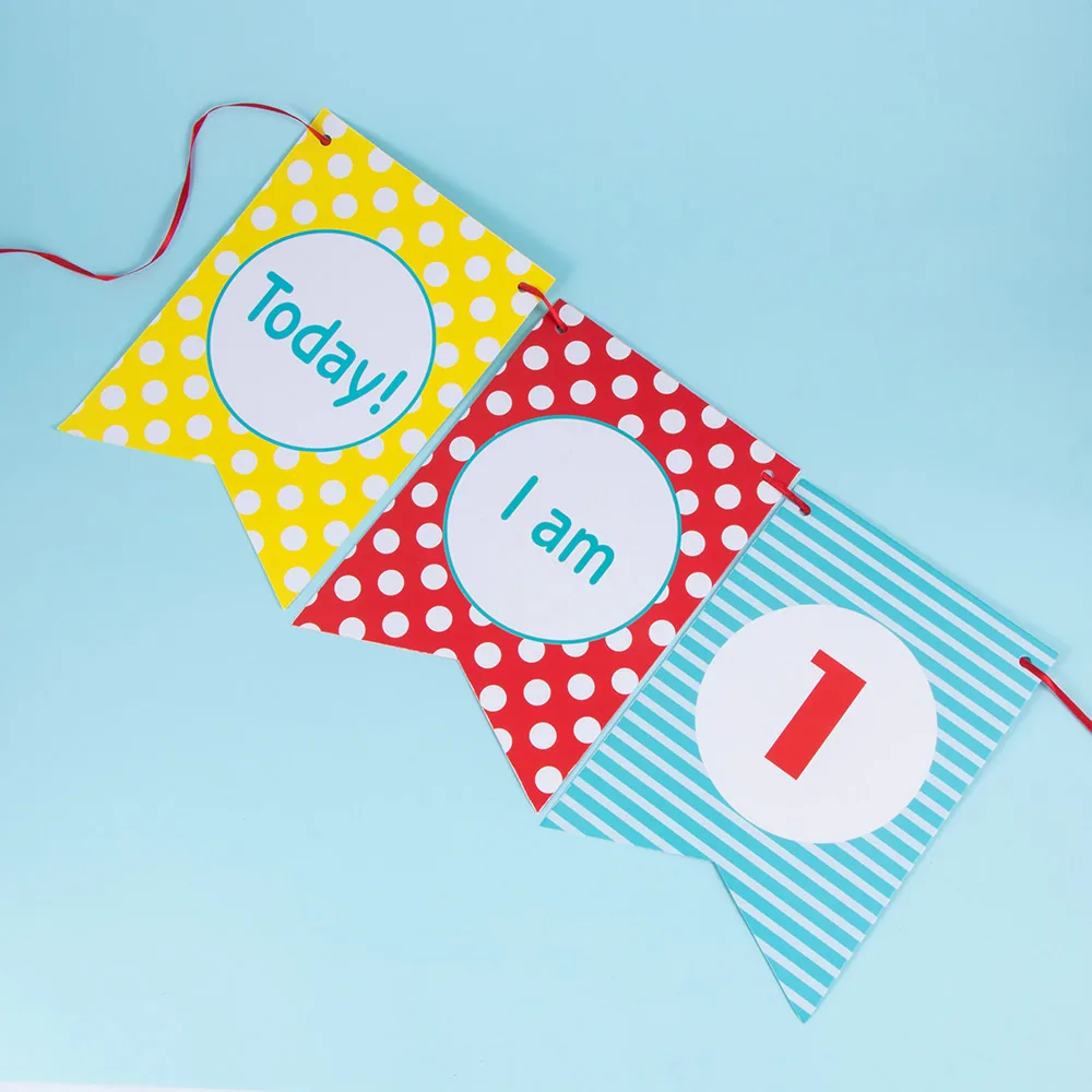 

Cute Baby First Birthday Banner Cardboard High Chair Flag Banner Baby 1st Birthday Hanging Party Baby Shower Decor