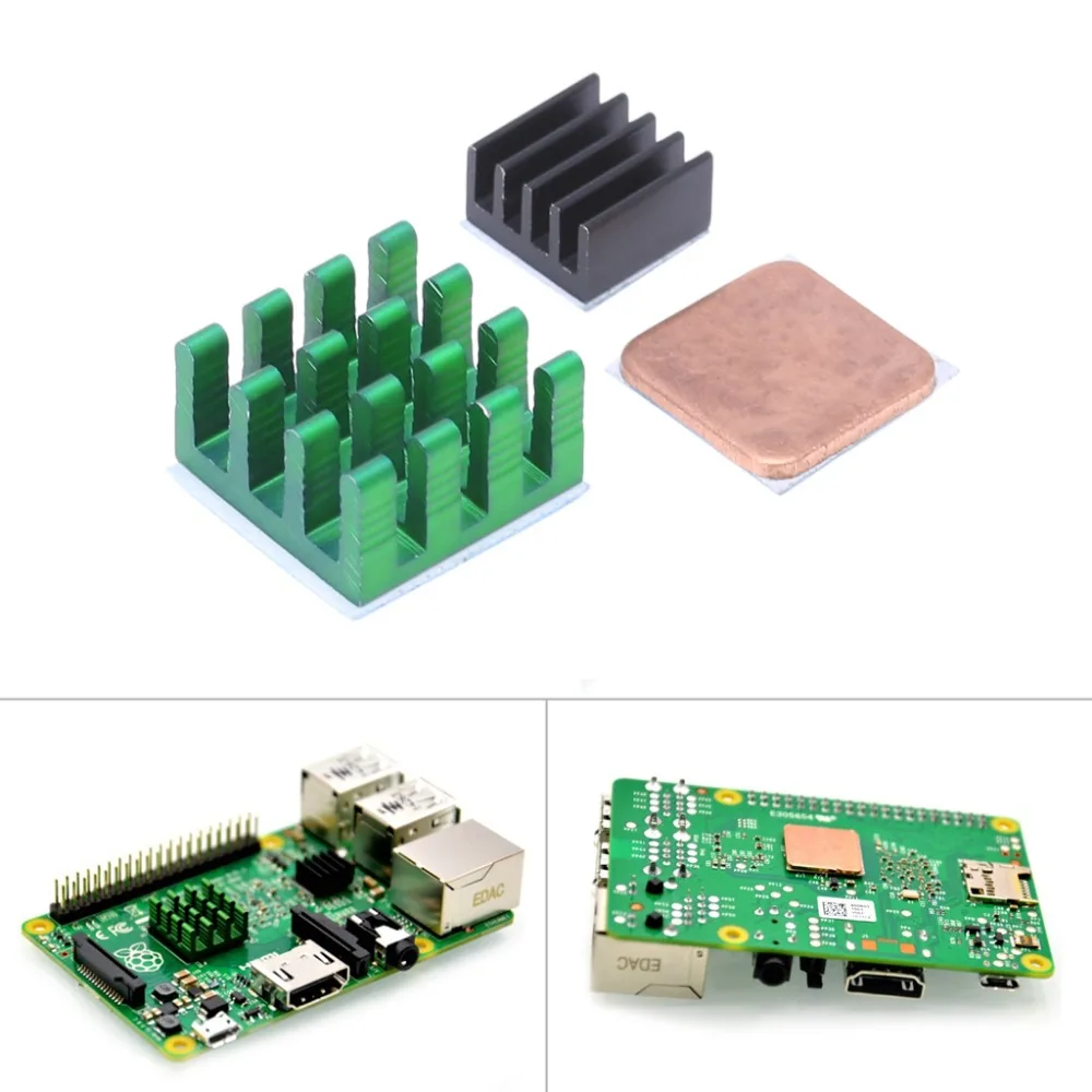 

3Pcs Aluminum Heat Sink w/ Copper Cooling Sinks for Raspberry Pi 3/2 Model B/B+