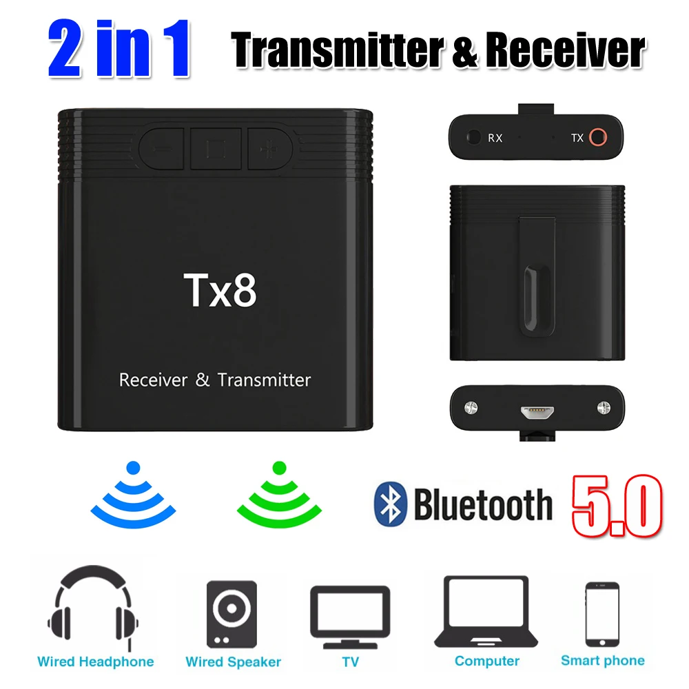 TX8 5 0 Bluetooth приемник передатчик с кнопкой регулировки громкости 2 в 1 аудио