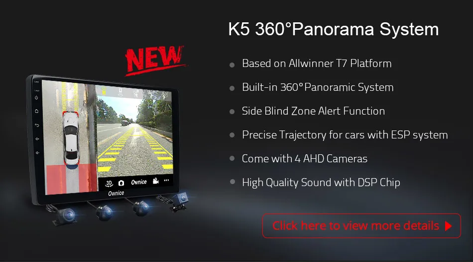 Ownice K5 2 Din Универсальный Android 360 панорамный бесшовный 4-канальный видеорегистратор AHD камера Автомобильная Радио DVD gps навигация головное устройство с DSP